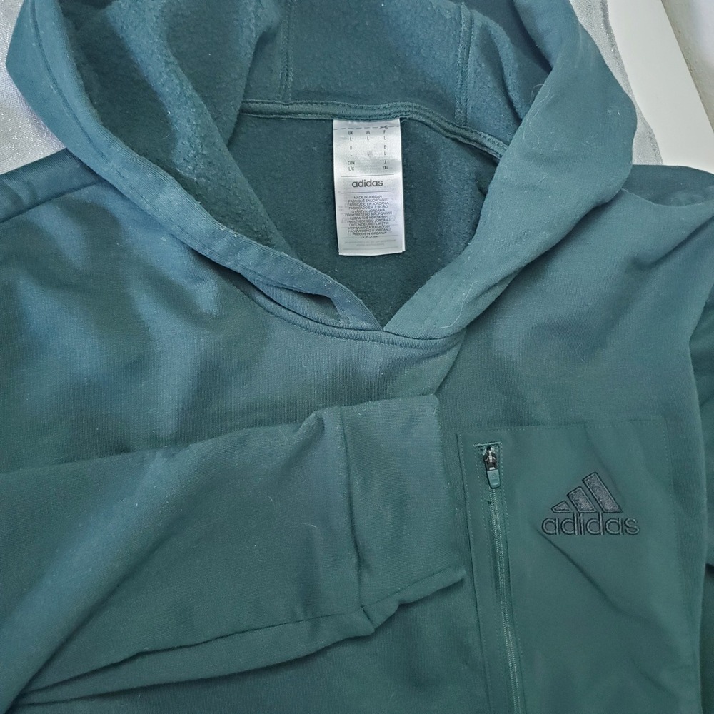 Adidas Men's Green Hooded Sweatshirt Hoodie with Zipper Pocket Size L